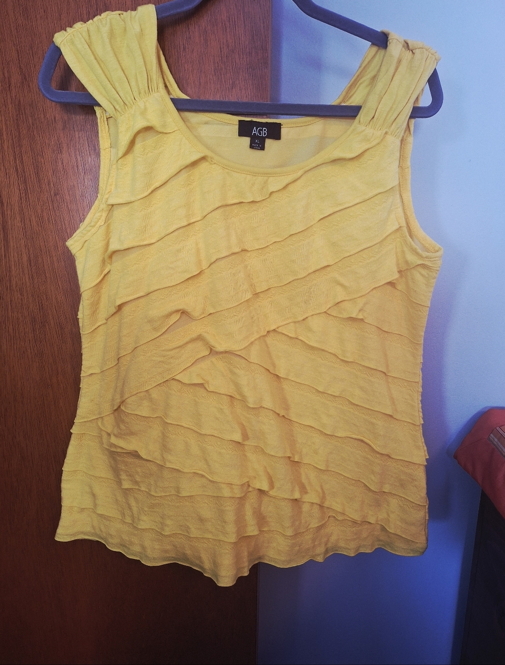 Final Price* AGB Bright Yellow Ruffle Layered Wide Strap Tank Women's Size XL